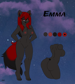 4_toes anthro areola arm_tuft arms_bent bangs big_butt biped black_body black_claws black_eyebrows black_fur black_inner_ear_fluff black_nose black_tail breasts butt cheek_tuft chest_tuft claws cloud collarbone color_swatch digitigrade elbow_tuft eyebrows eyelashes facial_tuft feet female female_anthro fluffy fluffy_tail fur genitals hair hands_behind_back inner_ear_fluff lidded_eyes long_hair long_tail looking_at_viewer medium_breasts multicolored_body multicolored_hair nipples nude nude_anthro nude_female photo_background pose red_areola red_eyes red_hair red_nipples red_tail smile smiling_at_viewer solo standing tail tasteful_nudity text three-quarter_view toe_claws toes tuft two_tone_hair vulva evilangel_art emma_(evilangel_art) canid canine canis mammal wolf 2023 character_name digital_drawing_(artwork) digital_media_(artwork) english_description english_text flat_colors full-length_portrait hi_res model_sheet photography_(artwork) portrait signature