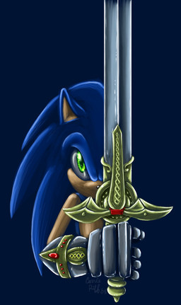 ambiguous_gender anthro armor blue_body blue_fur clothing fingers fur gauntlets gloves green_eyes handwear holding_melee_weapon holding_object holding_sword holding_weapon looking_at_viewer melee_weapon multicolored_body quills_(anatomy) simple_background solo sword tan_arms tan_muzzle two_tone_body weapon carriepika_(artist) sega sonic_and_the_black_knight sonic_storybook_series sonic_the_hedgehog_(series) caliburn sonic_the_hedgehog eulipotyphlan hedgehog mammal half-length_portrait portrait shaded