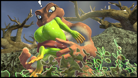 anthro big_butt big_tongue black_border bodily_fluids border butt duo female male male/female oral_vore outside saliva size_difference smaller_female tongue vore wet wrapping_around kylebobby petruz_(modeler) frog_(petruz) amphibian frog 3d_(artwork) absurd_res comic digital_media_(artwork) hi_res source_filmmaker_(artwork)