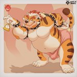 anthro bell belly bodily_fluids briefs clothing erection erection_under_clothing fur genital_fluids male overweight precum precum_through_clothing shell smile smirk solo spiked_shell spikes spikes_(anatomy) striped_body striped_fur stripes tenting underwear wet wet_clothing catsnbriefs cedamuc1 oiruse mario_bros nintendo bowser meowser domestic_cat felid feline felis mammal 1:1 hi_res