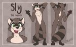 16:10 2020 3_toes 5_fingers absurd_res anthro blakefox character_name feet fingers fur green_eyes grey_body grey_fur hand_behind_head hi_res male mammal model_sheet pawpads procyonid raccoon red_pawpads red_tongue signature sly_the_raccoon smaller_version_at_source solo toes tongue trash trash_can whiskers widescreen