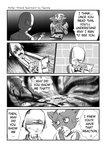 2020 4koma aniapt_(manga) anthro blush bodily_fluids book canid canine canis cheek_tuft closed_smile clothed clothing comic concentrating covering covering_eyes covering_face cute_fangs dialogue digital_media_(artwork) domestic_dog duo english_text eyes_closed facial_tuft fluffy fluffy_tail forced_smile four_frame_image furniture greyscale hair happy heart_after_text heart_symbol hi_res holding_object hoodie inner_ear_fluff inside irregular_speech_bubble male mammal mephitid messy_hair monochrome mouth_closed multicolored_body necktie nervous open_mouth open_smile reading screentone shocked simple_background sitting skunk smile speech_bubble surprise sweat sweatdrop table tail tapirclip text text_box text_with_heart topwear tuft two_tone_body
