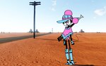 3d_background anthro clothed clothing fingerless_gloves freckles gloves gun handwear hat headgear headwear heart_eyes heart_symbol male narrow_hips pink_body poncho ranged_weapon solo thigh_gap thin_calves thin_legs thin_thighs toony weapon rexon02 bubbles_(rexon02) mammal mouse murid murine rodent absurd_res hi_res