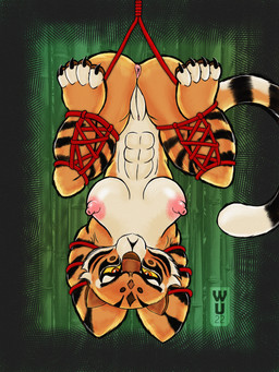 abs angry anthro anus bamboo bdsm bondage border bound breasts butt claws clitoris feet female fur genitals halftone_background hands_behind_head looking_at_viewer multicolored_body muscular muscular_female nipples nude orange_body orange_eyes orange_fur pattern_background paws pink_nipples restraints rope rope_bondage simple_background solo stripes textured_background toes unimpressed vulva white_body white_fur wu_capy dreamworks kung_fu_panda master_tigress felid mammal pantherine tiger 3:4 absurd_res halftone hi_res