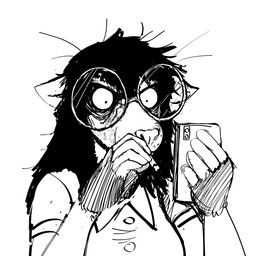 anthro cigarette electronics eyewear female glasses phone smoking solo wide_eyed hladilnik marylin_(hladilnik) american_opossum mammal marsupial 1:1 2021 black_and_white hi_res monochrome reaction_image