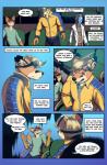 2014 alex_young anthro boneitis canid canine clothing comic dialogue english_text eyewear glasses group hi_res leon_henderson male mammal purple_eyes shirt speech_bubble surprise text topwear