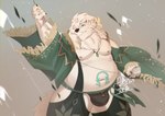 anthro belly bulge chaps clothing fur hair jewelry kemono kite_flying male navel necklace nipples overweight overweight_male pecs ponytail solo thong underwear white_body white_fur jmeo1230 anothereidos_of_dragon_vein_r anima_(anothereidos_r) canid canine mammal 2021