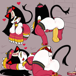 big_breasts black_hair black_tail blush blush_stickers breasts butt cat_tail clothing dildo female genitals hair heart_reaction legwear mole_on_butt penetration red_clothing red_inner_ear red_legwear red_stockings riding_dildo sex_toy simple_background solo spread_butt spreading stockings tail tongue tongue_out tremble_lines vaginal vaginal_penetration vulva white_body white_skin yellow_sclera snazzle_snapp asian_mythology chinese_mythology east_asian_mythology mythology felid feline jiangshi mammal undead 1:1 hi_res multiple_scenes