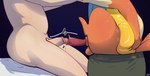 2_tails animal_genitalia animal_penis anthro balls bodily_fluids duo erection fur genital_fluids genitals gradient_background hand_holding humanoid_genitalia humanoid_penis interspecies male male/male mostly_offscreen_character motion_lines multi_tail nude orange_body orange_fur penis penises_touching pokephilia precum sheath simple_background sitting tail fizzpop nintendo pokemon floatzel generation_4_pokemon human mammal pokemon_(species) hi_res