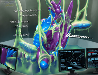 abs anal anal_penetration anthro anus balls blue_balls blue_body blue_countershading blue_penis butt countershading electronics genitals laboratory latex male monitor oral oral_penetration orgasm_denial penetration penis penis_in_tentacle purple_body scientific_experiment screen sex solo tail tail_genitals tail_penis tentacle_fellatio tentacle_in_ass tentacle_in_mouth tentacle_penetration tentacle_sex tentacles text unusual_anatomy unusual_genitalia_placement unusual_penis_placement unusual_tail zennithm mythology dragon goo_creature mythological_creature mythological_scalie scalie english_text story story_at_source story_in_description