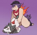 anthro anthrofied balls duo frottage genitals male male/male penile penis sex tapering_penis thigh_sex jonky nintendo pokemon taki_(vaezy) generation_2_pokemon generation_5_pokemon pokemon_(species) typhlosion zorua hi_res