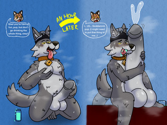 anthro balls beverage big_balls big_penis blush blush_lines bodily_fluids collar collar_only dialogue ejaculation genitals growth growth_sequence holding_penis huge_balls huge_penis hyper hyper_balls hyper_genitalia hyper_growth hyper_penis looking_pleasured male male/male musk musky_balls musky_penis nude pec_grab pecs penis slurp_juice sweat sweatdrop sweaty_balls sweaty_genitalia tail tail_motion tailwag anonymous_artist epic_games fortnite oscar_(fortnite) wendell_(fortnite) canid canine canis felid mammal pantherine tiger wolf 4:3 hi_res