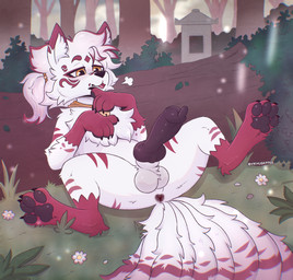 amber_eyes animal_genitalia animal_penis anus canine_genitalia canine_penis detailed_background feral forest genitals male pawpads paws penis plant solo tree vikhuskffee canid canine fox fox_spirit mammal absurd_res hi_res