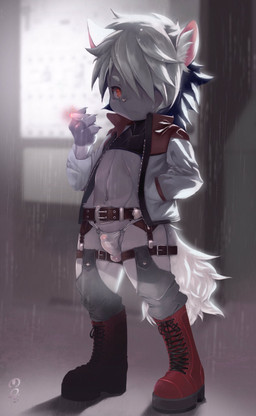 anthro balls biped boots bulge cigarette claws clothed clothed_anthro clothed_male clothing coat erection erection_under_clothing finger_claws fingers footwear garter_straps genitals grey_body hair hair_over_eye hand_in_pocket holding_cigarette holding_object humanoid_genitalia humanoid_penis ineffective_clothing kemono lit_cigarette looking_at_viewer male male_anthro mouth_closed navel one_eye_obstructed open_clothing open_coat open_topwear panties penis plantigrade pockets raining red_eyes shoes shota small_penis solo standing tail thong topwear translucent translucent_clothing translucent_panties translucent_underwear underwear white_hair white_tail young young_anthro young_male shigouki felid mammal full-length_portrait hi_res portrait