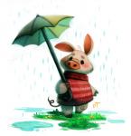 ambiguous_gender animal_crossing anthro beady_eyes black_eyes blush clothed clothing crossover digital_media_(artwork) digital_painting_(artwork) disney domestic_pig flower fur grass male mammal nintendo outside piglet pink_body pink_fur piper_thibodeau plant puddle raining simple_background solo suid suina sus_(pig) umbrella white_background winnie_the_pooh_(franchise)