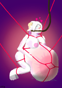 anthro bdsm belly belly_markings big_belly big_breasts bondage bound breasts close_to_bursting ear_piercing ear_ring eye_roll eyewear feeding_tube female fluffy glasses heart_symbol hearts_around_head horn hose hose_inflation huge_belly huge_breasts inflation liquid_inflation markings medical_instrument piercing ring_piercing rope rumbling_stomach scientific_instrument solo stretch_marks water_inflation isheep0122 xalia_(isheep0122) bovid caprine mammal sheep hi_res