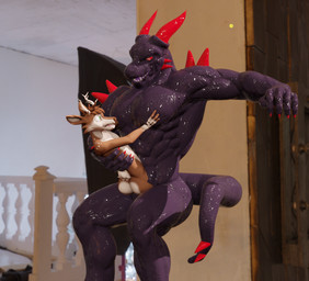 abs absorption_vore anthro anthro_pred anthro_prey antlers bodily_fluids butt dripping duo fangs goo_drip horn larger_anthro larger_male larger_pred male male_pred male_prey muscular muscular_anthro muscular_male pecs purple_body purple_flesh red_eyes sharp_teeth size_difference slime smaller_anthro smaller_male soft_vore spiked_tail spikes spikes_(anatomy) squeezing tail teeth vore willing_pred daffi mythology devourer_(razor_koopa) deer dragon goo_creature goo_dragon mammal mythological_creature mythological_scalie scalie 3d_(artwork) digital_media_(artwork)