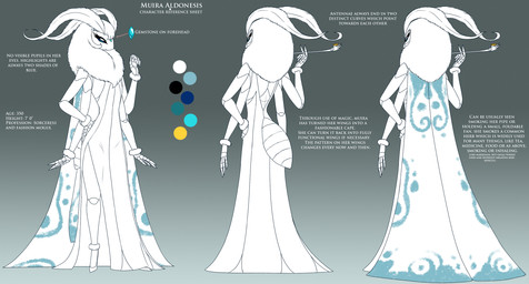antennae_(anatomy) anthro arthropod_abdomen biped cape clothed clothing color_swatch dress eyelashes female footwear gem high_heels multi_arm multi_limb neck_tuft pipe pumps shoes smoking smoking_pipe solo text tuft wings crovirus muira_aldonesis arthropod insect lepidopteran moth english_text hi_res model_sheet
