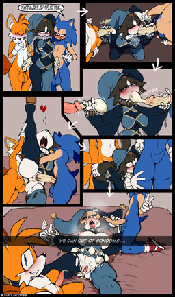 anal anal_penetration anthro anthro_on_anthro anthro_penetrated anthro_penetrating anthro_penetrating_anthro anthro_penetrating_female anus balls big_breasts big_penis black_clothing black_hair blue_balls blue_body blue_clothing blue_eyes blue_fur blue_genitals blush bodily_fluids breast_grab breasts butt clothed clothing condom countershading cum cum_from_ass cum_from_vagina cum_in_ass cum_in_mouth cum_in_vagina cum_inside dialogue dipstick_tail double_penetration ejaculation enjoying erection fellatio female female_anthro female_on_anthro female_penetrated filled_condom fingers fool's_hat footwear fucked_silly fur furniture genital_fluids genitals gesture gloves grabbing green_eyes group group_sex hair hand_gesture hand_on_breast handjob handwear hat headgear headwear heart_symbol humanoid_genitalia humanoid_penis interspecies kneeling leaking leaking_cum looking_pleasured lying male male/female male_anthro male_on_anthro male_penetrating male_penetrating_anthro male_penetrating_female markings mmf multicolored_body multicolored_fur multicolored_tail narrowed_eyes nipples nude one_leg_up open_mouth oral oral_penetration orange_body orange_fur orange_genitals orgasm penetration penile penile_penetration penis penis_in_ass penis_in_mouth penis_in_vagina pink_genitals pink_penis pointy_ears prick_ears raised_leg saliva sex sexual_barrier_device shoes smile sound_effects spitroast spread_legs spreading tail tail_markings tan_body tan_countershading tan_fur tan_genitals tears text threesome tongue tongue_out torn_clothing trio two_tone_body two_tone_fur v_sign vaginal vaginal_penetration vein veiny_penis vulva white_body white_countershading white_fur white_genitals yellow_body justtaylor sega sonic_the_hedgehog_(series) miles_prower soleil_the_sugar_glider sonic_the_hedgehog canid canine eulipotyphlan fox hedgehog mammal absurd_res comic english_text hi_res