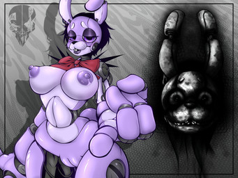 anthro areola big_breasts black_nose bow_tie breasts buckteeth crossgender eyelashes female front_view fur genitals innie_vulva looking_at_viewer machine nipples nude purple_areola purple_body purple_eyes purple_fur purple_nipples red_bow_tie solo teeth thick_thighs vulva wide_hips freddyker five_nights_at_freddy's jujutsu_kaisen scottgames bonnie_(fnaf) drawkill_bonnie_(fnaf) animatronic lagomorph leporid mammal rabbit robot 4:3 absurd_res hi_res meme
