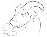 ambiguous_gender black_and_white breath dragon feral horn line_art looking_at_viewer monochrome mythological_creature mythological_scalie mythology pupils scalie simple_background slit_pupils smoke solo trout_(artist) white_background