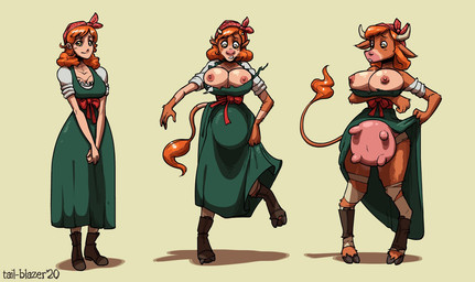 alternative_fashion anthro base_one_layout basic_sequence big_breasts breast_expansion breasts breasts_and_teats clothing country_lolita dirndl dress european_clothing expansion female green_eyes growth hooves horn horn_growth human_to_anthro j-fashion linear_sequence lolita_(fashion) nipples on_one_leg one_row_layout smile solo species_transformation standing surprised teats three_frame_image three_frame_sequence torn_clothing transformation transformation_sequence udders tail-blazer changeling_tale marion_(changeling_tale) beef_cattle bovid bovine cattle hereford_cattle human mammal 2020 hi_res sequence