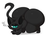 1_eye ass_up big_butt black_body black_fur blue_eyes butt eyeshadow female feral fur huge_butt makeup solo speech_bubble text coffee_demon abyss_(coffee_demon) domestic_cat felid feline felis mammal absurd_res digital_media_(artwork) hi_res