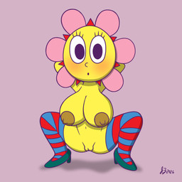 areola big_areola big_breasts blush breasts clothing crouching curvy_figure erect_nipples female flower footwear genitals hands_behind_head high_heels huge_breasts legwear looking_at_viewer nipples nude nude_female pattern_clothing pattern_legwear pattern_stockings plant shoes solo spread_legs spreading squatting_pose stockings striped_clothing striped_legwear striped_stockings stripes voluptuous voluptuous_female vulva yellow_body kamirappa parappa_the_rapper sony_corporation sony_interactive_entertainment um_jammer_lammy sunny_funny humanoid 1:1 hi_res