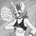 1:1 2014 anthro anthrofied bra breasts cleavage clock clothed clothing collar dialogue english_text equid equine female friendship_is_magic greyscale hair hasbro horn inner_ear_fluff mammal monochrome my_little_pony mythological_creature mythological_equine mythology open_mouth punkpega solo sweetie_belle_(mlp) text tuft underwear unicorn watch wristband