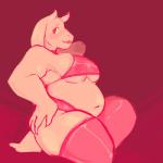 anthro belly big_breasts blush breasts clothing deep_navel embarrassed female legwear lingerie mature_anthro mature_female navel obese obese_anthro obese_female overweight overweight_anthro overweight_female red_eyes side_boob solo stockings thick_thighs under_boob sinisk undertale undertale_(series) toriel boss_monster_(undertale) bovid caprine mammal 1:1