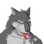 anthro blush food food_fetish fur grey_body grey_fur licking male simple_background solo suggestive suggestive_food tongue tongue_out white_background unknown_artist canid canine mammal 1:1 2d_animation animated bust_portrait low_res motion_tweening portrait short_playtime