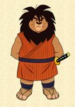 anthro biped brown_body brown_fur clothed clothing footwear fur male sandals shoes slightly_chubby solo weapon angelofalls conditional_dnp dragon_ball yajirobe felid lion mammal pantherine 2021 hi_res