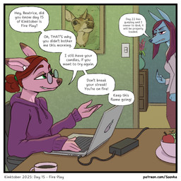 anthro clothed clothed_anthro clothing dialogue eyewear female glasses speech_bubble text soovka kinktober kinktober_2025 beatrice_(soovka) michelle_(soovka) anubian_jackal canid canine canis deer jackal mammal 1:1 2025 comic english_text hi_res url
