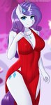 2019 5_fingers anthro anthrofied blurred_background breasts clothed clothing cutie_mark digital_media_(artwork) dress equid equine eyelashes female fingers friendship_is_magic hair hasbro hi_res horn looking_at_viewer mammal my_little_pony mythological_creature mythological_equine mythology panties rarity_(mlp) red_clothing red_dress smile solo text twistedscarlett60 underwear unicorn