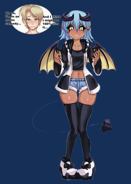 2_horns black_clothing black_fingernails black_legwear black_nails black_sclera black_thigh_highs blonde_hair blue_hair blush bodily_fluids bottomwear clothed clothed_female clothed_humanoid clothing colored_nails crossgender female fingernails footwear green_eyes hair horn humanoid_pointy_ears jacket legwear male membrane_(anatomy) membranous_wings monster_girl_(genre) mtf_crossgender nails pointy_ears shoes shorts solo spade_tail sweat tail text thigh_highs topwear wings bimboaudino monster_musume lilith_(monster_musume) demon demon_humanoid human humanoid mammal succubus 2025 absurd_res alpha_channel english_text hi_res