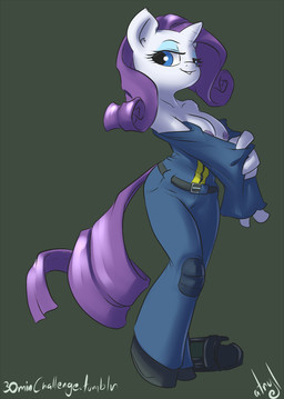 anthro anthrofied areola belt blue_eyes breasts clothing female fur hair horn jumpsuit looking_at_viewer nipples purple_hair simple_background smile solo tail undressing vault_suit white_body white_fur atryl fallout friendship_is_magic hasbro microsoft my_little_pony mythology rarity_(mlp) equid equine mammal mythological_creature mythological_equine unicorn 2012 crossover digital_media_(artwork) full-length_portrait portrait shaded