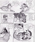 ambiguous_gender canid canine canis comic coop_(wrng) dialogue digitigrade english_text feral fur graphite_(artwork) greyscale group human male mammal monochrome natsume_(wrng) natsumewolf oz_(wrng) pencil_(artwork) quadruped rikku snow tail text traditional_media_(artwork) winter wolf wolf's_rain wolf's_rain_next_generation