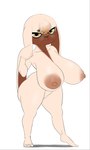 3:5 absurd_res anthro areola beastars big_breasts big_ears breasts brown_areola brown_body brown_fur brown_nipples domestic_rabbit eyelashes featureless_crotch female floppy_ears fur hi_res huge_breasts kyuu_(beastars) lagomorph leporid looking_at_viewer lop_ears lop_rabbit mammal nipples nude oryctolagus rabbit simple_background solo tan_body tan_fur thick_thighs unknown_artist white_background wide_hips yellow_eyes