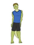 2017 alligator alligatorid anthro barefoot bottomwear clothed clothing crocodilian feet full-length_portrait fuze gabriel_(fuze) hi_res male portrait reptile scalie shirt shorts simple_background solo tank_top topwear white_background