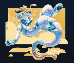 abstract_background ambiguous_gender bdsm blonde_hair blue_collar bondage bound chin_tuft claws cloud cloudy_sky collar digitigrade facial_tuft feral fluffy fluffy_tail glistening glistening_body glistening_latex green_eyes hair heart_symbol horn latex long_body long_tail male pawpads sky skyscape solo tail tendrils tuft whiskers mintychipart mythology animate_inanimate dragon eastern_dragon mythological_creature mythological_scalie scalie 2026 digital_drawing_(artwork) digital_media_(artwork) hi_res krita_(artwork) shaded