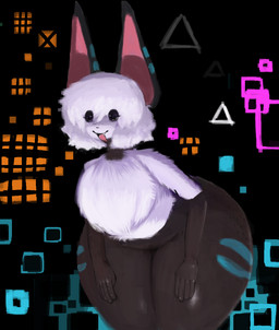 :3 abstract_background ahegao animal_eyes anthro bangs big_butt big_ears black_eyes black_sclera butt dark_body dark_fur dark_skin digitigrade dot_eyes dot_nose eyelashes female fluffy fluffy_hair freckled_face freckled_legs freckled_thighs freckles fur glistening hair huge_butt looking_away looking_pleasured nude open_mouth plushie-like pointy_ears pouch_(anatomy) simple_eyes slightly_chubby small_arms solo thick_thighs white_body white_fur wide_hips oddflowered american_opossum canid canine fox hybrid mammal marsupial cool_colors digital_media_(artwork) digital_painting_(artwork) hi_res painting_(artwork)