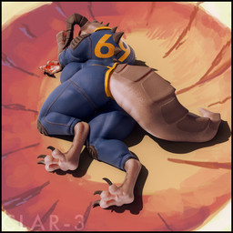 3_toes anthro barefoot big_breasts blue_bottomwear blue_clothing blue_pants blue_shirt blue_topwear bottomwear breasts brown_body brown_scales butt claws clothing crater digitigrade feet female high-angle_view horn lying lying_on_ground non-mammal_breasts on_ground on_side pants rear_view scales shirt solo spikes spikes_(anatomy) tail thick_tail thick_thighs toes topwear thenicedragon vulgarvictor_(modeler) fallout microsoft yamcha_death_pose deathclaw scalie 1:1 3d_(artwork) digital_media_(artwork) hi_res meme watermark