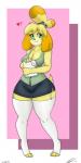 accessory big_breasts breasts clothing female green_eyes hair_accessory hair_tie heart_as_word heart_symbol leggings legwear looking_at_viewer message paper questioning_heart shirt short_snout short_tail smile snout solo standing tail tank_top thick_thighs topwear wide_hips word_substitution jeffthehusky animal_crossing nintendo isabelle_(animal_crossing) canid canine canis domestic_dog mammal shih_tzu toy_dog hi_res