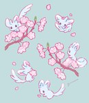 ambiguous_gender anthro blue_body blue_fur branch eyes_closed flower fur paws petals plant simple_background solo tail yura_inaho nintendo pokemon generation_5_pokemon minccino pokemon_(species) 2023 hi_res signature