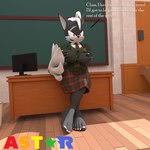 5_toes anthro barefoot bottomwear classroom clothed clothing colored_nails dialogue feet heterochromia humanoid_feet inside kilt male nails pink_nails plantigrade school solo sporran text toes sparkliiastor sega sonic_forces sonic_the_hedgehog_(series) infinite_(sonic) canid canine canis jackal mammal 1:1 3d_(artwork) absurd_res digital_media_(artwork) english_text hi_res