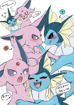 ^_^ ambiguous/ambiguous ambiguous_feral ambiguous_gender blue_body blush blush_lines bodily_fluids cheek_tuft duo eyelashes eyes_closed facial_tuft fangs feral forehead_gem fur gem heart_symbol kemono looking_at_another looking_at_partner monotone_body monotone_fur one_ear_up open_mouth pawpads paws purple_body purple_eyes purple_fur simple_background smile speech_bubble sweat tail teeth text tongue tongue_out tuft lashi_co nintendo pokemon eeveelution espeon generation_1_pokemon generation_2_pokemon pokemon_(species) vaporeon 2025 colored japanese_text translation_request