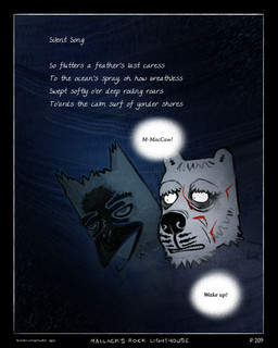 anthro beak blood blood_on_face bodily_fluids border death dialogue drowned duo facial_scar male markings open_mouth poetry scar sea speech_bubble vacant_eyes vacant_stare water wet whisker_markings wide_eyed sharkinthepark maccaw_(sharkinthepark) macleish_(sharkinthepark) avian bird canid canine canis domestic_dog mammal owl 2025 absurd_res comic hi_res
