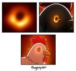 ambiguous_gender beak black_hole feral humor messier_87 orange_eyes personification solo thegreyzen avian bird chicken galliform gallus_(genus) phasianid comic meme