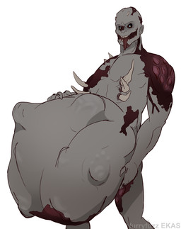 ambiguous_gender ambiguous_prey belly big_belly black_eyes blue_pupils body_outline burn_scar claws duo finger_claws grey_body holding_belly implied_fatal nude pit_(furryfuzz) pupils ribs scar soft_vore spikes spikes_(anatomy) split_jaw struggling struggling_prey tongue tongue_out touching_belly unwilling_prey volatile_(dying_light) vore willing_pred furryfuzz dying_light humanoid monster undead zombie absurd_res hi_res