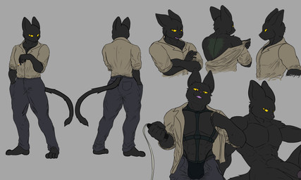 abs anthro back_muscles balls_outline big_ears biped bottomwear bottomwear_down bulge cigar clothed clothing crossed_arms detailed_bulge foreskin genital_outline genitals glans humanoid_genitalia humanoid_penis long_tail male male_anthro muscular muscular_anthro muscular_male no_shoes nude open_clothing open_mouth open_shirt open_topwear pants pants_down partially_clothed partially_retracted_foreskin pecs penis pose sadism sadomasochism shirt side_view solo tail topwear undressing uniform yellow_eyes umbreoncloud ernest_(whybother56) domestic_cat felid feline felis mammal 5:3 absurd_res hi_res model_sheet